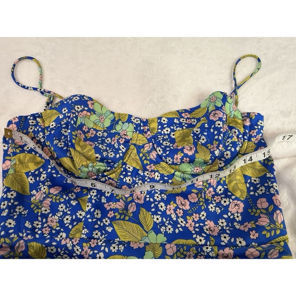 ASTR Florianne Floral Satin Midi Dress Blue Bustier Strap NWT Small - Picture 7 of 14